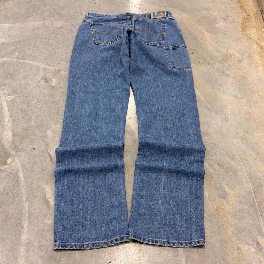 Diamond Gusset Mens Cargo Straight Leg Blue Denim Workwear Jeans 36x38 USA Made